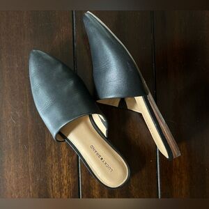 Lucky Brand Bairey Mules Size 8.5M Black Leather Slip On Flats Shoes